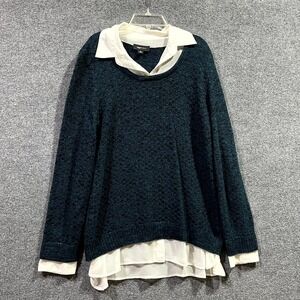 AB Studio Sweater Womens XL Teal Tight Knit Layered Over Everyday Wear Outdoor